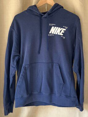 Authentic Nike Club Fleece+ Men's M Multi-Logo Pullover Hoodie in Midnight Navy